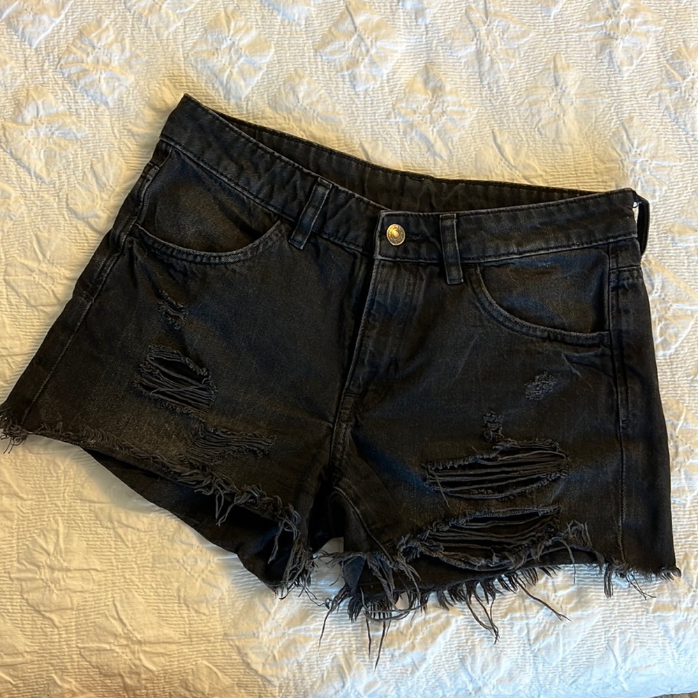 H&M Black Destructed Denim Shorts